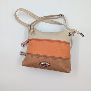 Rosetti Demi Zips Colorblock Beige Tan Orange Brown Crossbody Bag